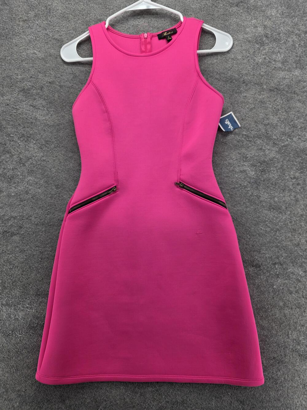 Monteau Dress Womens Small Pink Sleeveless Zip Pocket Bodycon Mini Party New